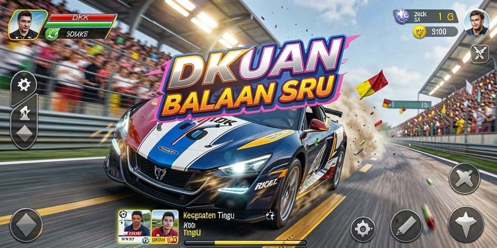 Gameplay DKK dengan mobil balap menengah dan trek yang menarik.