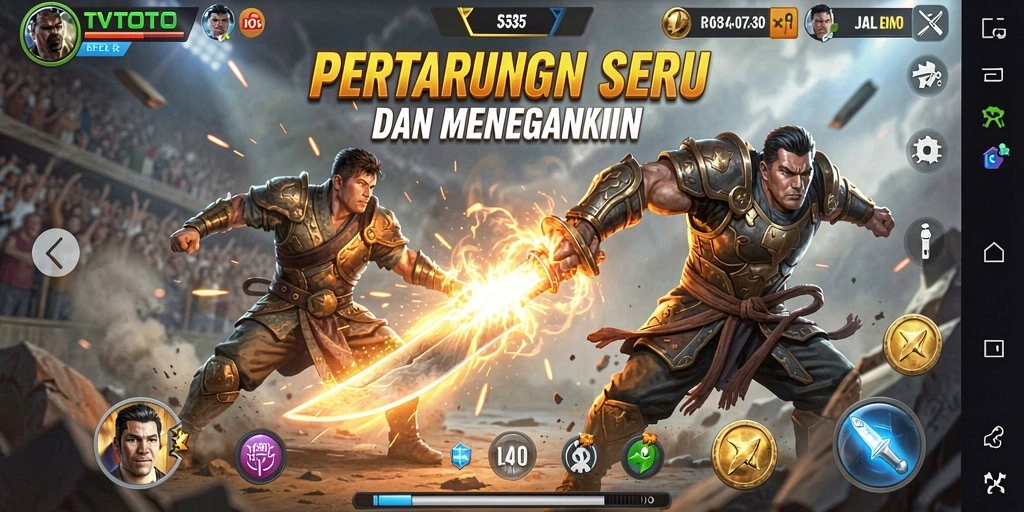 Tampilan seru dari pertarungan di TVTOTO dengan grafis menawan.