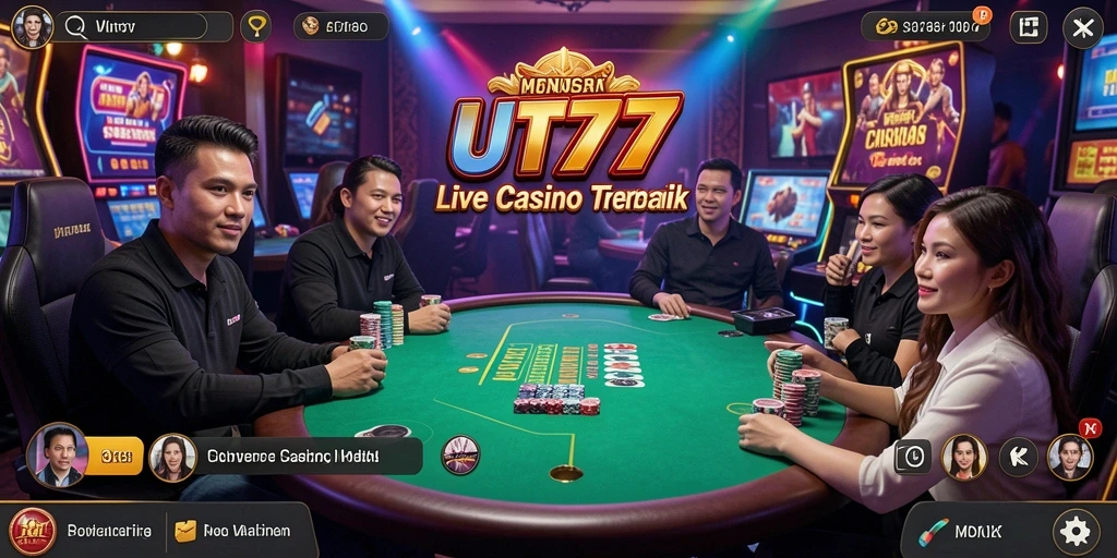 Screenshot utama UT77 menunjukkan antarmuka Live Casino yang menarik.